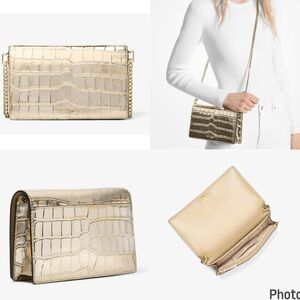 Michael Kors Crocodile Embossed Gold Crossbody Bag